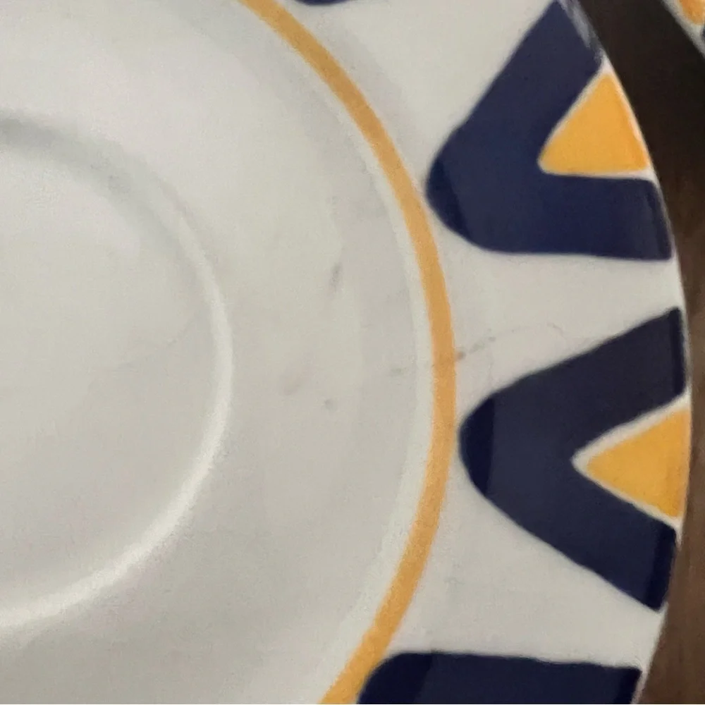 Rare‎ 5 PCs Italian Mid-Century Blue Yellow Geometric Saucers By Lillian Vernon